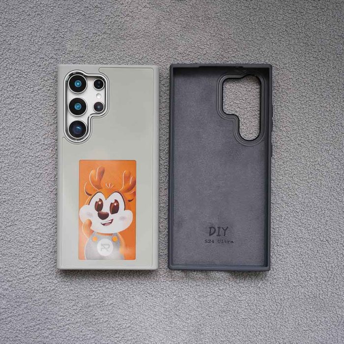 The appearance and lining of Samsung NFC smart ink screen phone case are being displayed