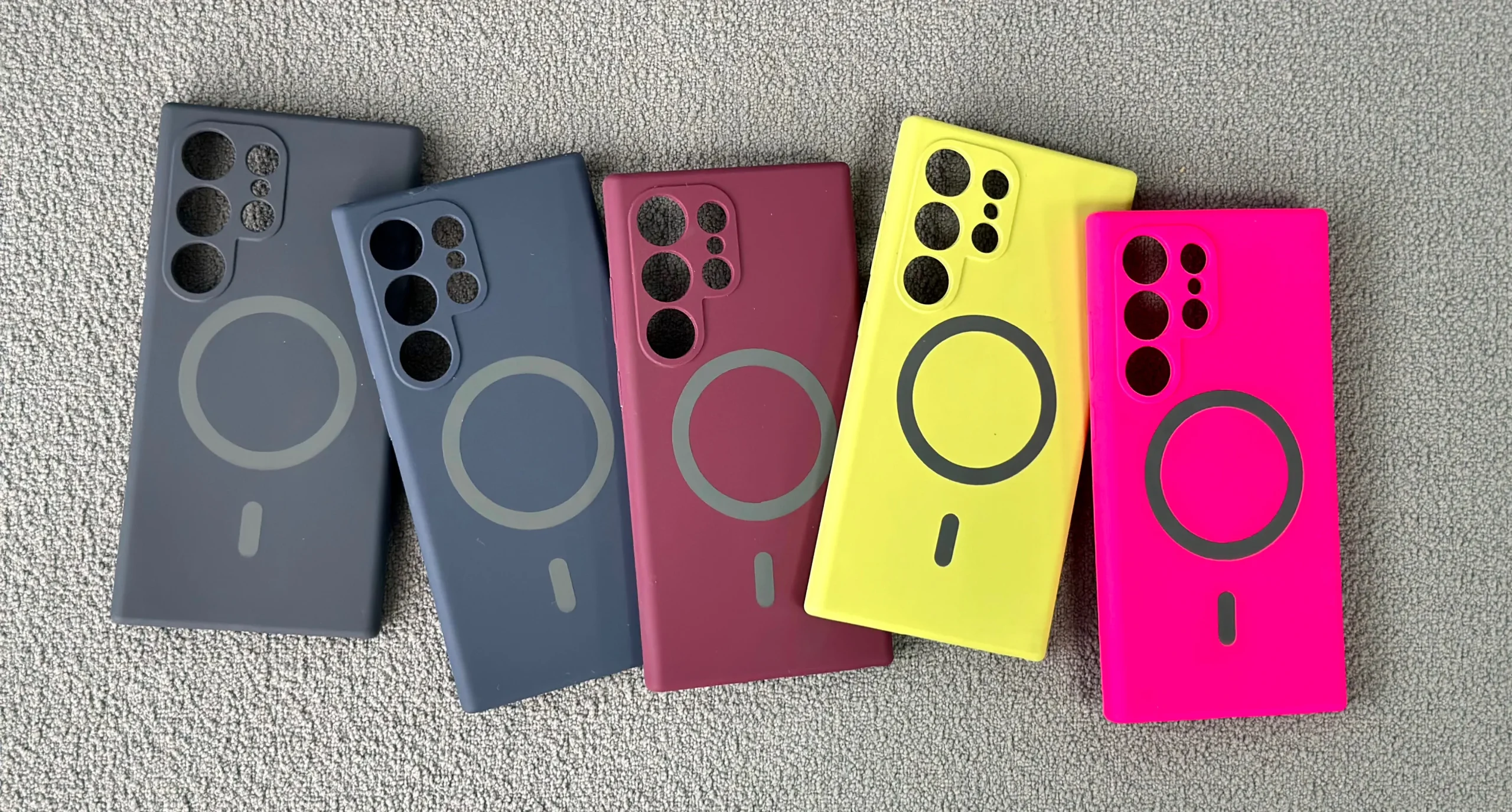 Colorful phone cases for Samsung Android with magnetic design.