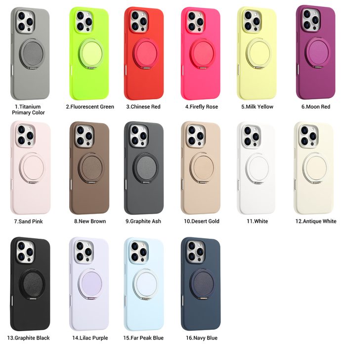 Bulk color options of liquid silicone cell phone case with holder and 360° rotating stand
