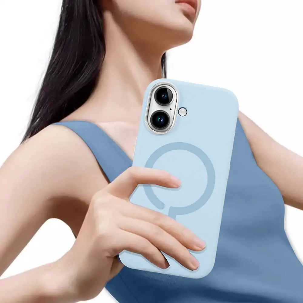 Blue iPhone 16 Pro & iPhone 16 Pro Max silicone case with metal frame