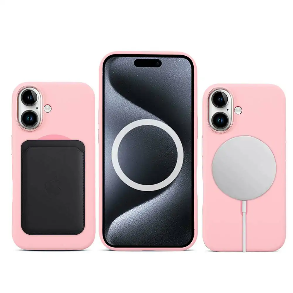 Pink iphone 16 pro silicone case & iphone 16 pro max silicone case with metal frame