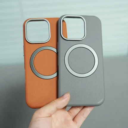 Plain Leather iron Ring Magnetic Phone Case